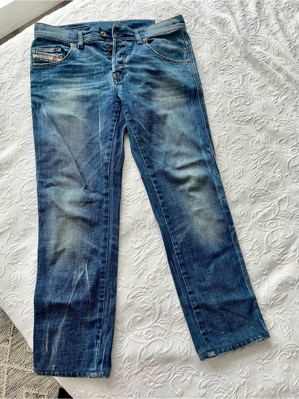 Diesel Straight Leg Faded Blue Jeans